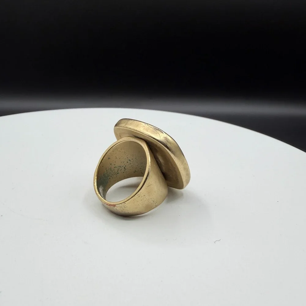 Gold Tone Statement Ring Square Concentric Circles Geometric Wide Band Classic